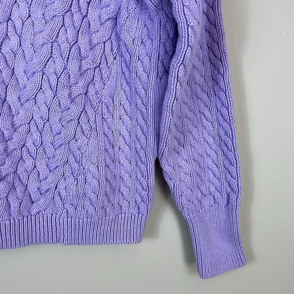 J. Crew Womens Cable Knit Purple Lavender Cotton Sweater Crewneck Size Medium - Picture 3 of 8